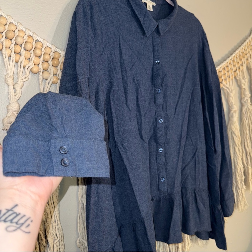 Westbound Woman - Blue Button Down Shirt - Long Sleeve - 2X